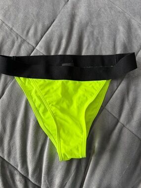 Neon Yellow High-Cut Bikini Bottom with Black Waistband